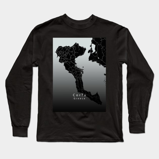 Corfu Greece Island Map dark Long Sleeve T-Shirt by Robin-Niemczyk